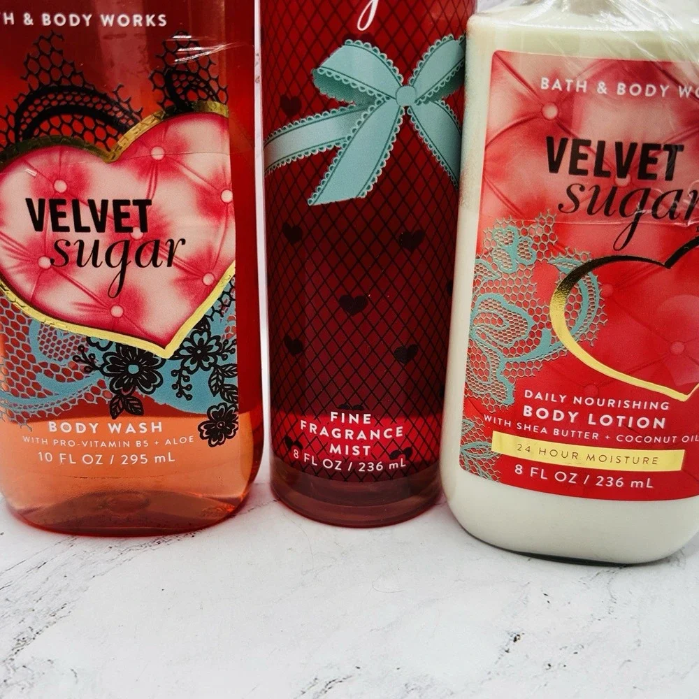 Bath & Body Works Velvet Sugar 3pc Set Fragrance Mist Lotion Body Wash